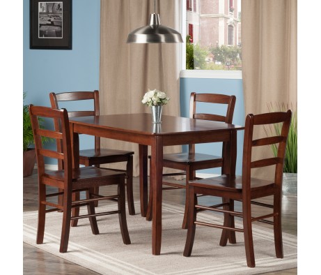 Inglewood Dining Table with 4 Ladder-Back Chairs, 47' Wide, Walnut