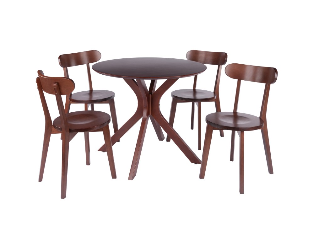 Lexa Dining Table with Splayed Legs, Walnut Finish with 4 Pauline Dining Chairs