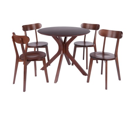 Lexa Dining Table with Splayed Legs, Walnut Finish with 4 Pauline Dining Chairs