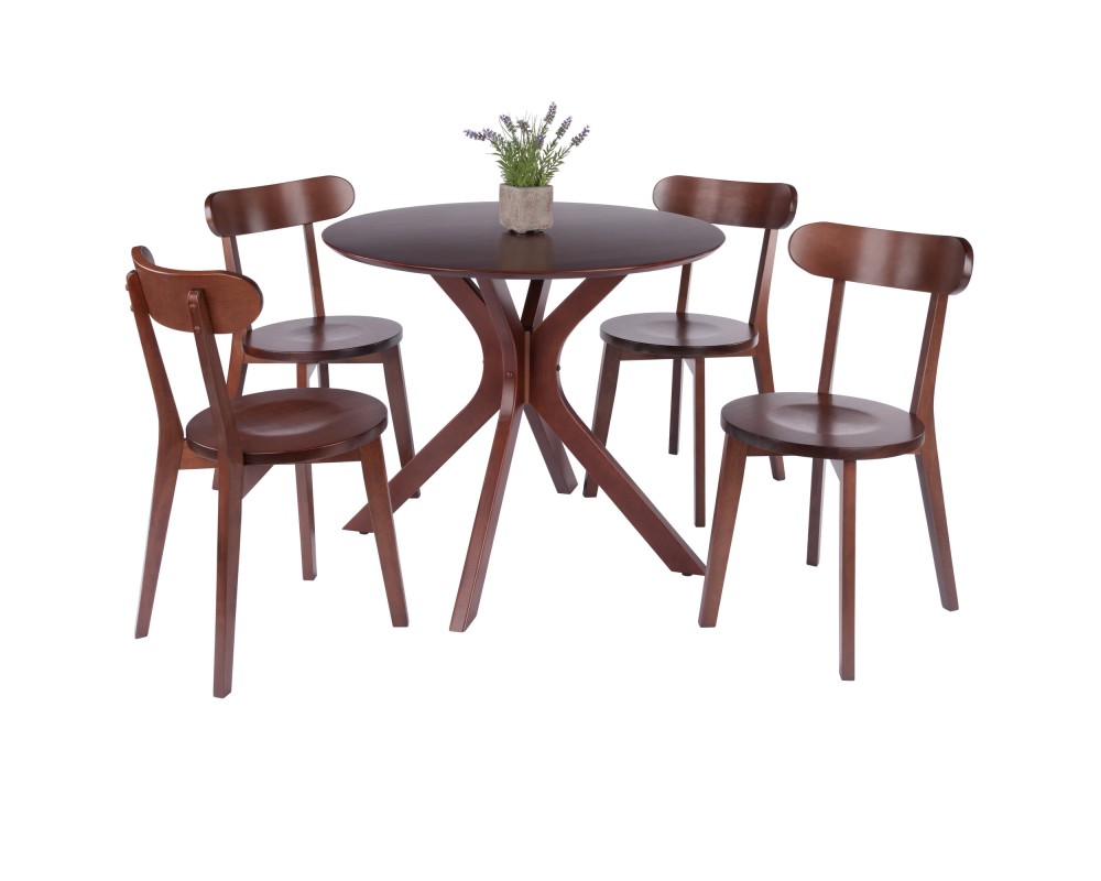 Lexa Dining Table with Splayed Legs, Walnut Finish with 4 Pauline Dining Chairs