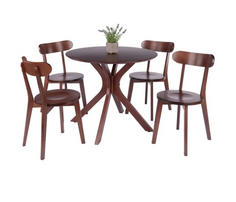 Lexa Dining Table with Splayed Legs, Walnut Finish with 4 Pauline Dining Chairs
