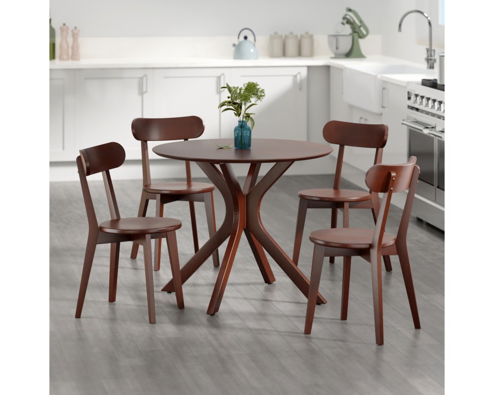 Lexa Dining Table with Splayed Legs, Walnut Finish with 4 Pauline Dining Chairs