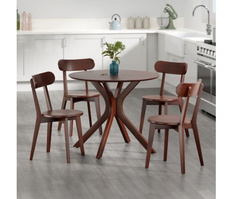 Lexa Dining Table with Splayed Legs, Walnut Finish with 4 Pauline Dining Chairs