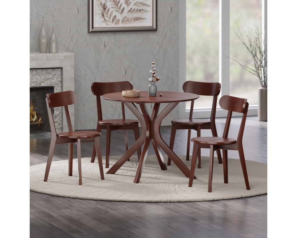 Lexa Dining Table with Splayed Legs, Walnut Finish with 4 Pauline Dining Chairs