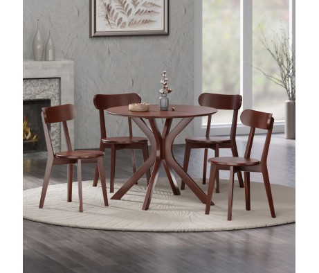 Lexa Dining Table with Splayed Legs, Walnut Finish with 4 Pauline Dining Chairs