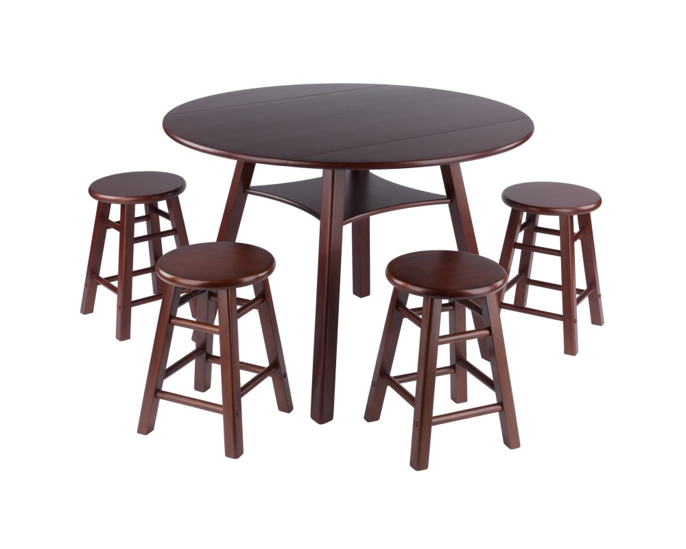 Marbelle Table 5-Pc Drop Leaf Dining Table with 4 Element 18' Dining Stools, Walnut Finish