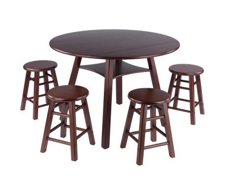 Marbelle Table 5-Pc Drop Leaf Dining Table with 4 Element 18' Dining Stools, Walnut Finish