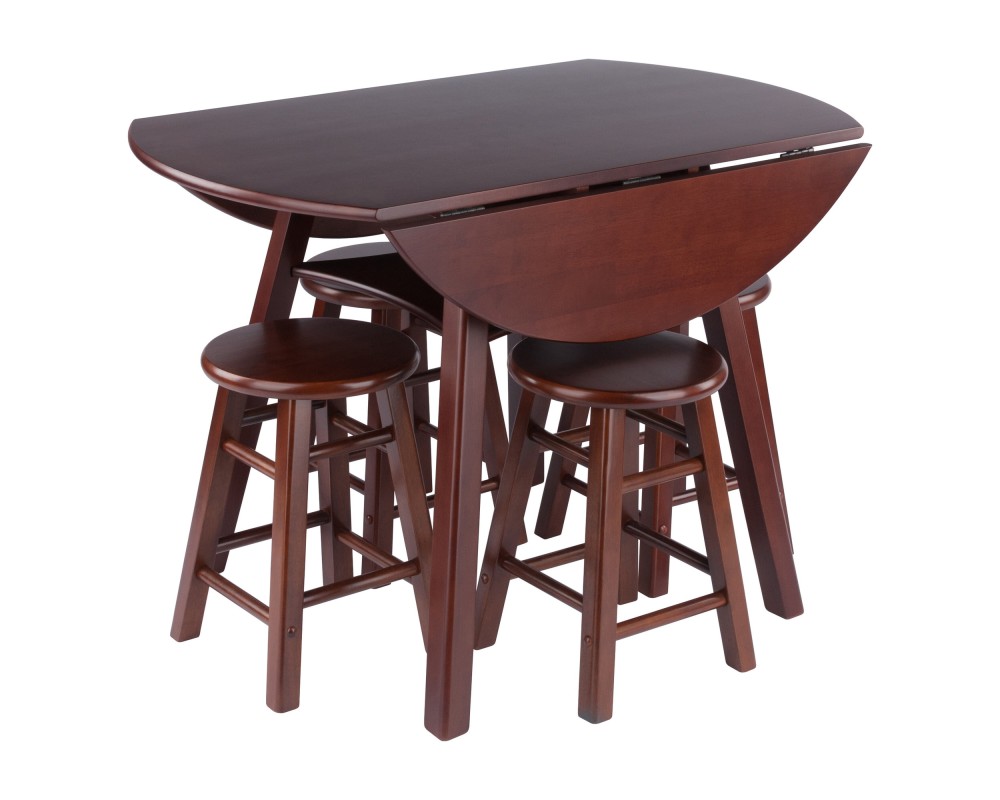 Marbelle Table 5-Pc Drop Leaf Dining Table with 4 Element 18' Dining Stools, Walnut Finish