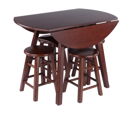 Marbelle Table 5-Pc Drop Leaf Dining Table with 4 Element 18' Dining Stools, Walnut Finish