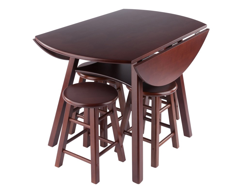 Marbelle Table 5-Pc Drop Leaf Dining Table with 4 Element 18' Dining Stools, Walnut Finish