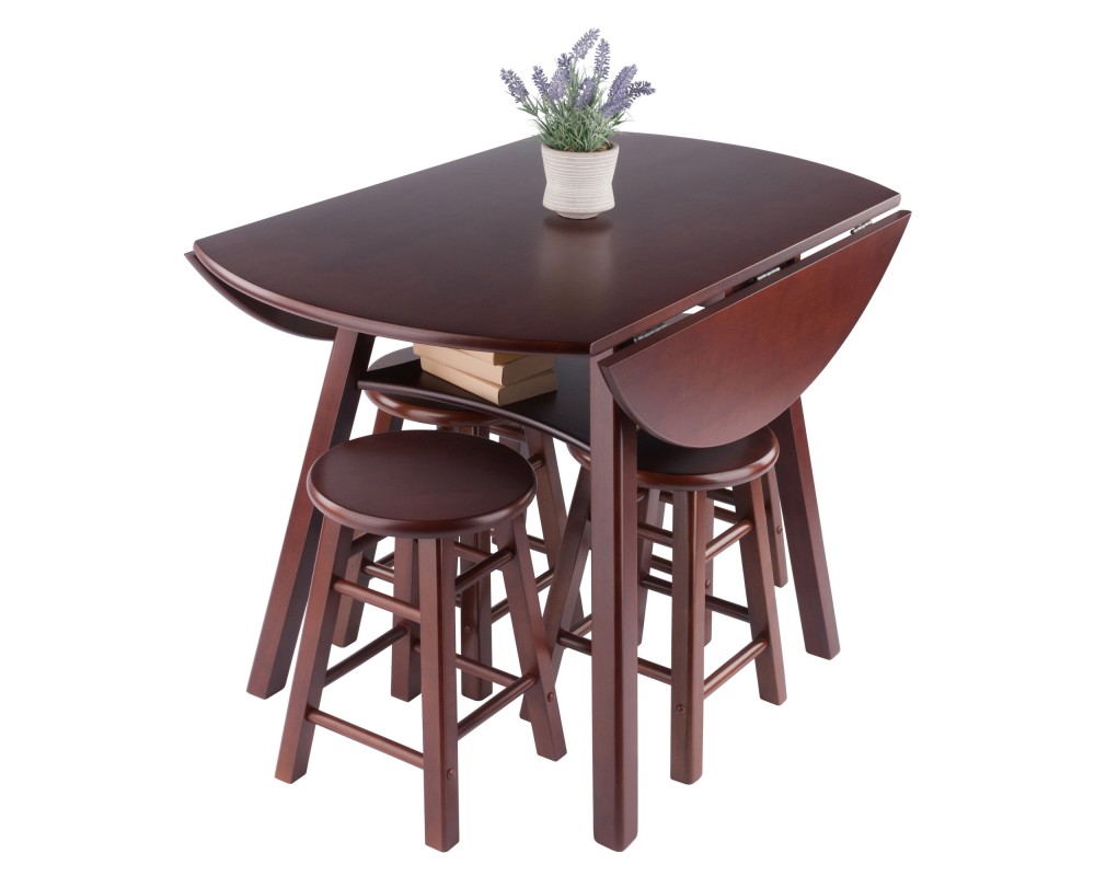 Marbelle Table 5-Pc Drop Leaf Dining Table with 4 Element 18' Dining Stools, Walnut Finish