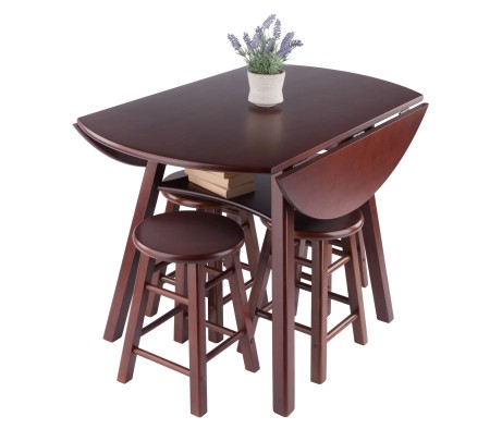 Marbelle Table 5-Pc Drop Leaf Dining Table with 4 Element 18' Dining Stools, Walnut Finish