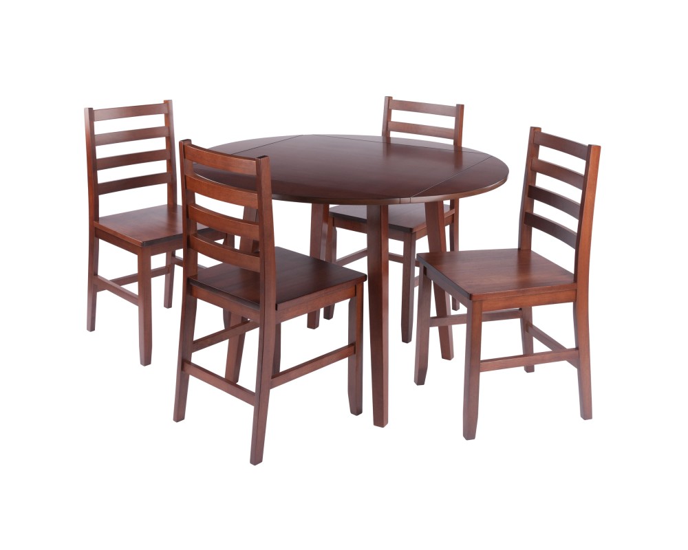 Dawson 5-Pc Quad Drop Leaf Table with Ladder-back Chairs, Walnut