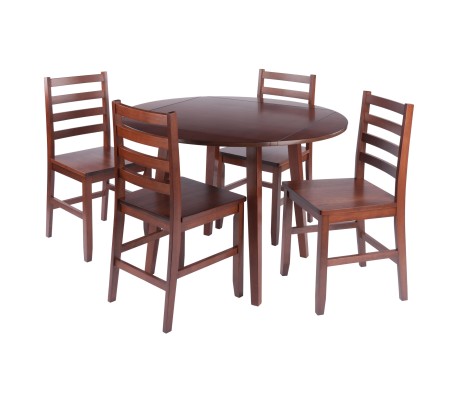 Dawson 5-Pc Quad Drop Leaf Table with Ladder-back Chairs, Walnut