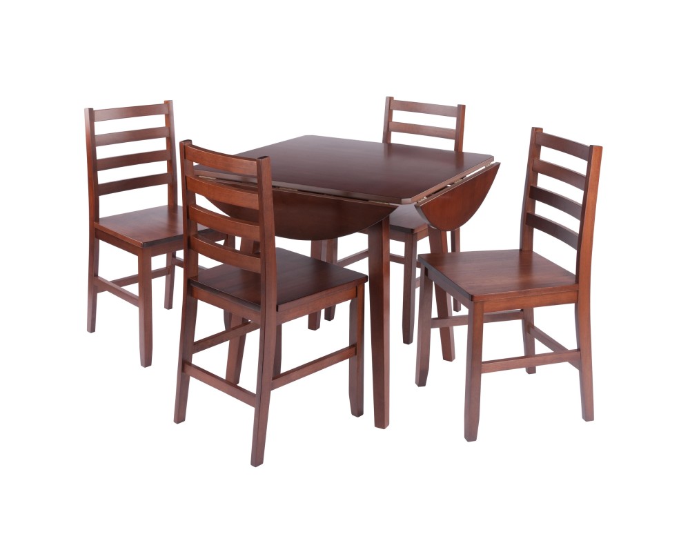 Dawson 5-Pc Quad Drop Leaf Table with Ladder-back Chairs, Walnut