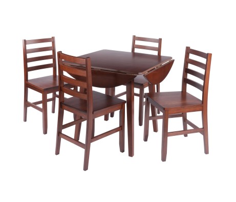 Dawson 5-Pc Quad Drop Leaf Table with Ladder-back Chairs, Walnut