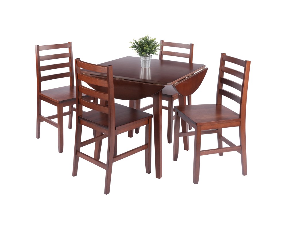 Dawson 5-Pc Quad Drop Leaf Table with Ladder-back Chairs, Walnut