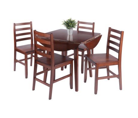 Dawson 5-Pc Quad Drop Leaf Table with Ladder-back Chairs, Walnut