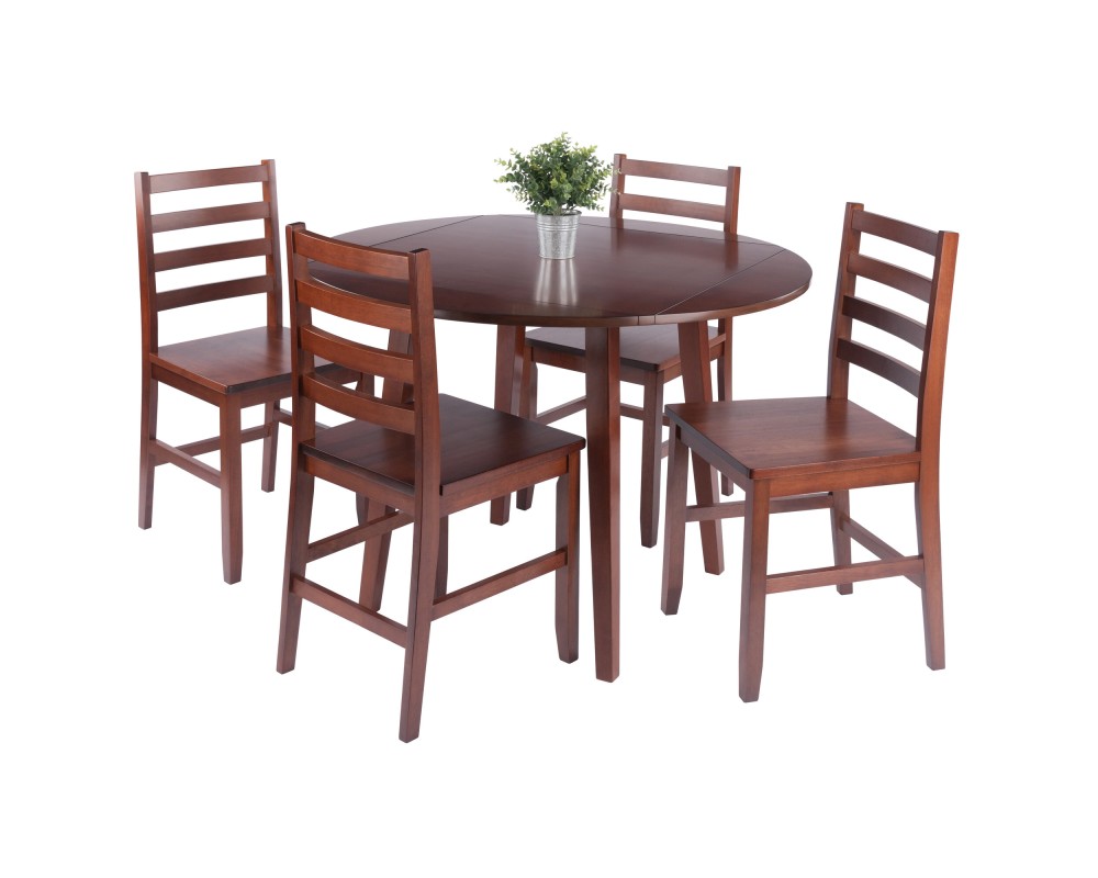 Dawson 5-Pc Quad Drop Leaf Table with Ladder-back Chairs, Walnut