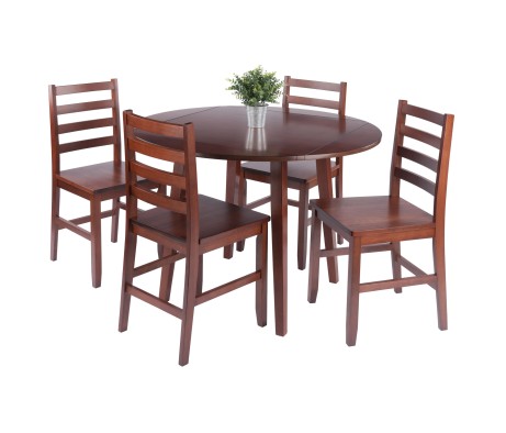Dawson 5-Pc Quad Drop Leaf Table with Ladder-back Chairs, Walnut