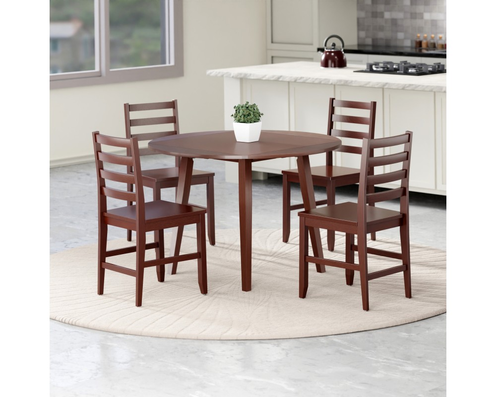 Dawson 5-Pc Quad Drop Leaf Table with Ladder-back Chairs, Walnut