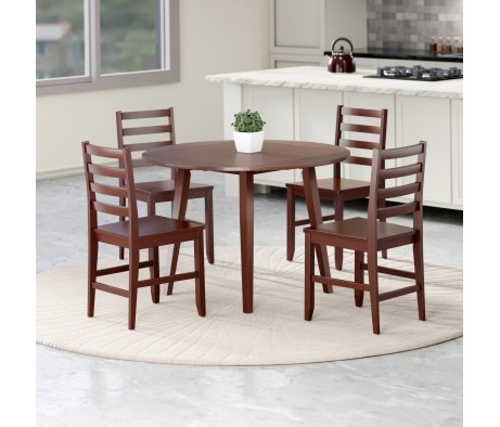 Dawson 5-Pc Quad Drop Leaf Table with Ladder-back Chairs, Walnut