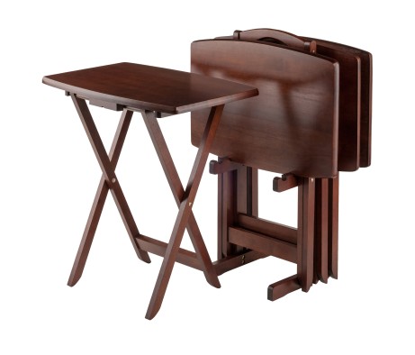 5-Pc Snack Table Set, Oversized, 25' Tall, 23' Wide, Walnut