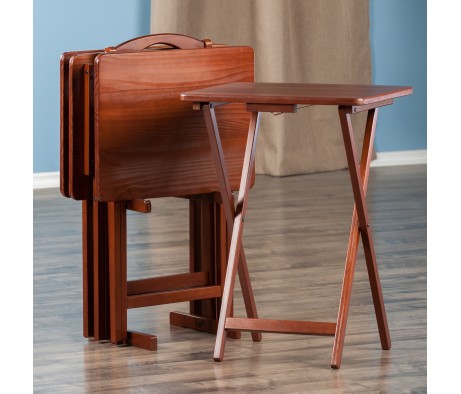 Alex 5-Pc Snack Table Set, Walnut