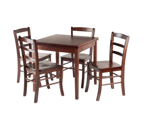 Pulman 5-Pc Extendable Dining Table with 4 Ladder Back Chairs, Walnut
