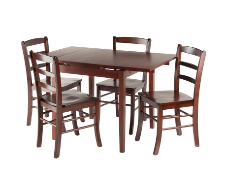Pulman 5-Pc Extendable Dining Table with 4 Ladder Back Chairs, Walnut