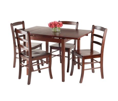 Pulman 5-Pc Extendable Dining Table with 4 Ladder Back Chairs, Walnut