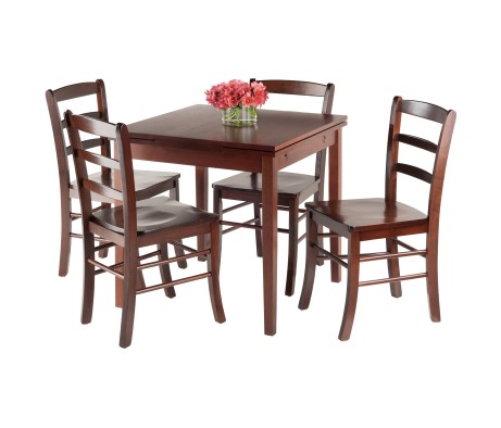 Pulman 5-Pc Extendable Dining Table with 4 Ladder Back Chairs, Walnut