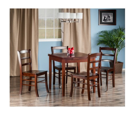 Pulman 5-Pc Extendable Dining Table with 4 Ladder Back Chairs, Walnut