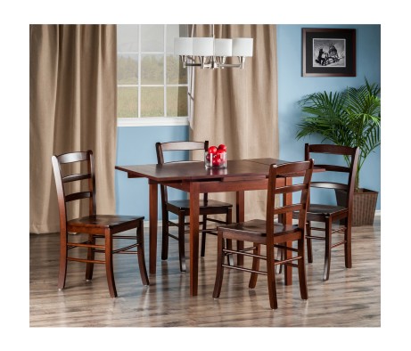 Pulman 5-Pc Extendable Dining Table with 4 Ladder Back Chairs, Walnut