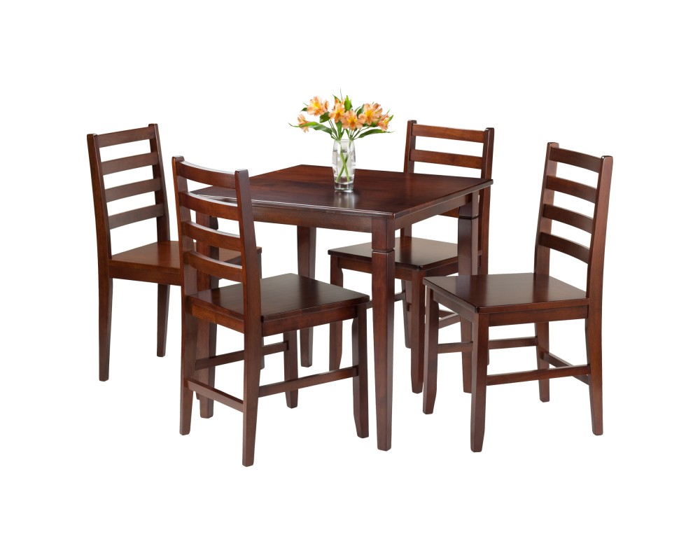Kingsgate Dining Table with 4 Hamilton Ladder-Back Chairs, 30' Wide, 29' High, Walnut