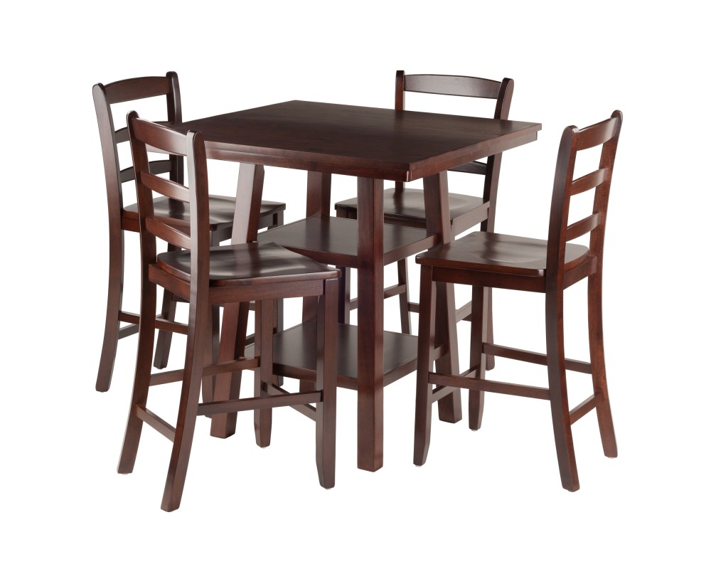 Orlando 5-Pc High Dining Table with 4 Ladder Back Counter Stools, Walnut