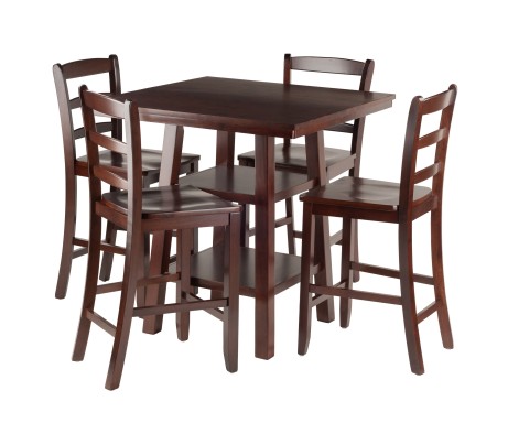 Orlando 5-Pc High Dining Table with 4 Ladder Back Counter Stools, Walnut
