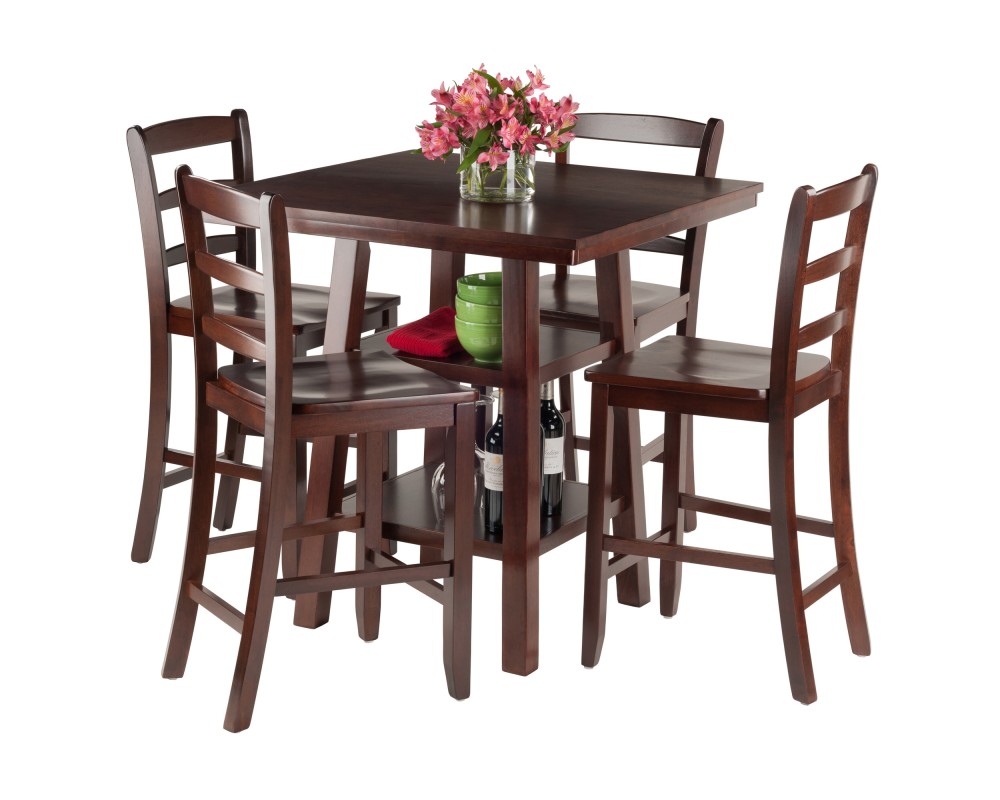 Orlando 5-Pc High Dining Table with 4 Ladder Back Counter Stools, Walnut