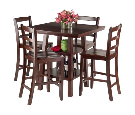 Orlando 5-Pc High Dining Table with 4 Ladder Back Counter Stools, Walnut
