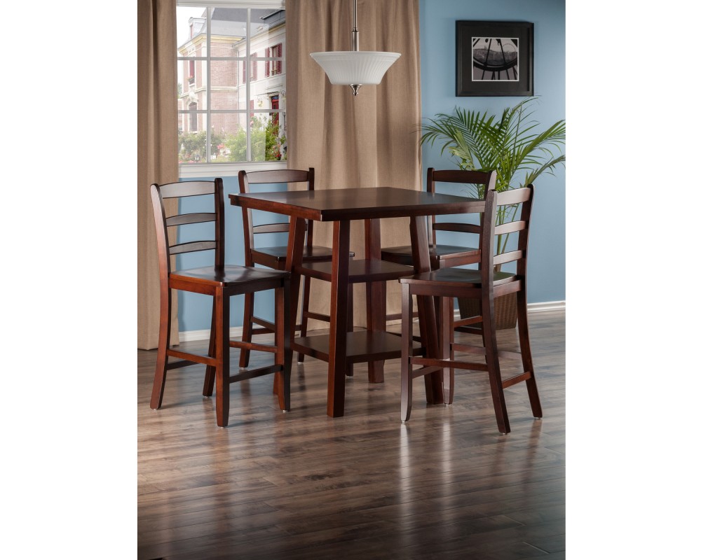 Orlando 5-Pc High Dining Table with 4 Ladder Back Counter Stools, Walnut