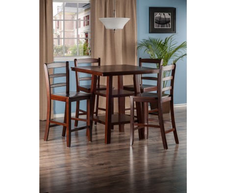 Orlando 5-Pc High Dining Table with 4 Ladder Back Counter Stools, Walnut