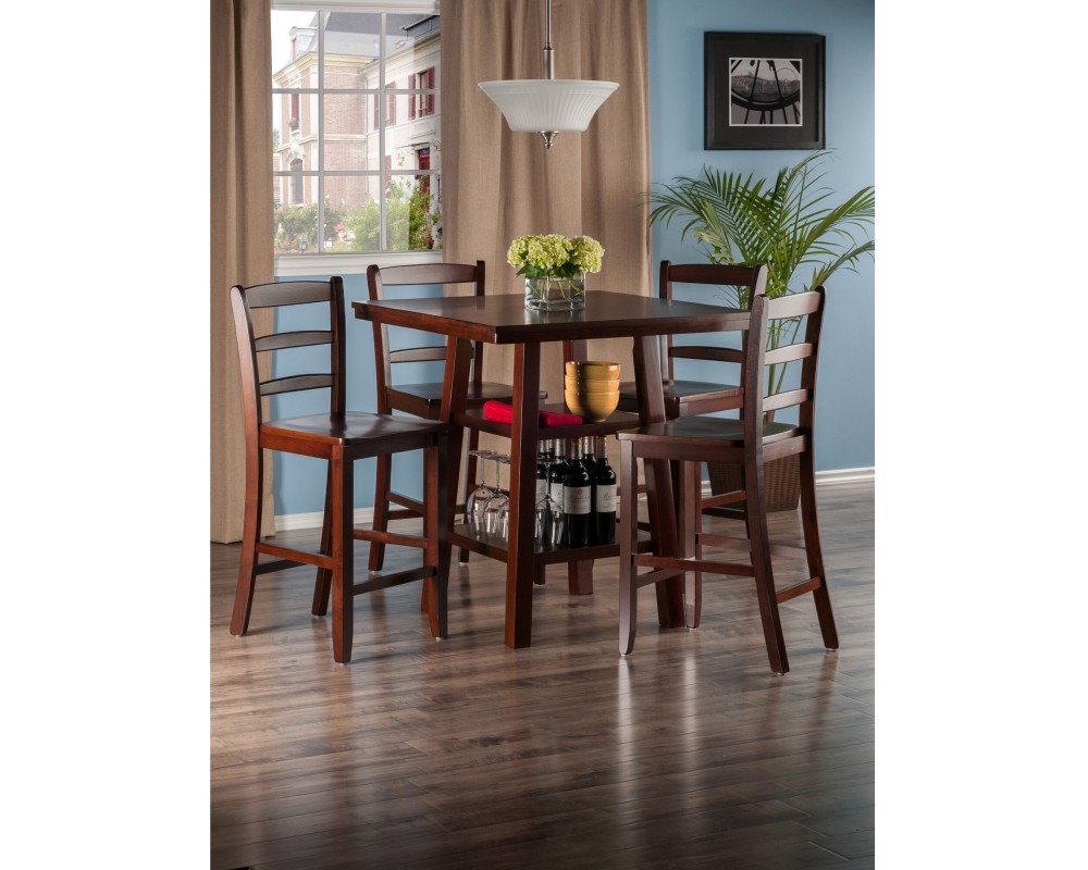 Orlando 5-Pc High Dining Table with 4 Ladder Back Counter Stools, Walnut