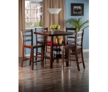 Orlando 5-Pc High Dining Table with 4 Ladder Back Counter Stools, Walnut