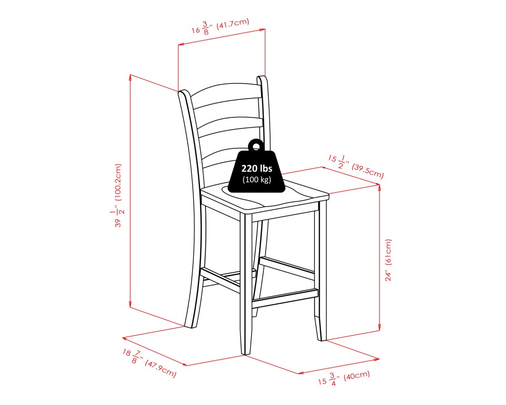 Orlando 5-Pc High Dining Table with 4 Ladder Back Counter Stools, Walnut