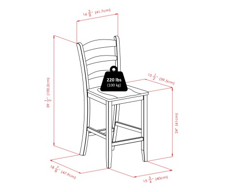 Orlando 5-Pc High Dining Table with 4 Ladder Back Counter Stools, Walnut
