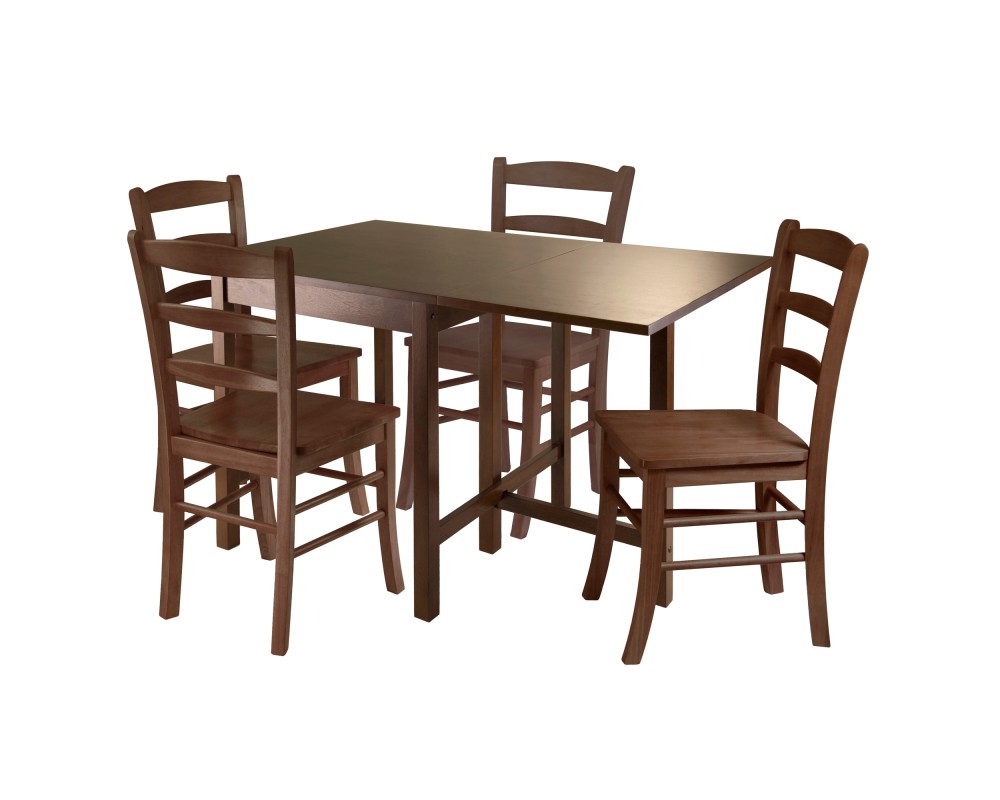 Lynden Extendable Dining Table with 4 Ladder-Back Chairs, 48' Wide, 30' High, Walnut
