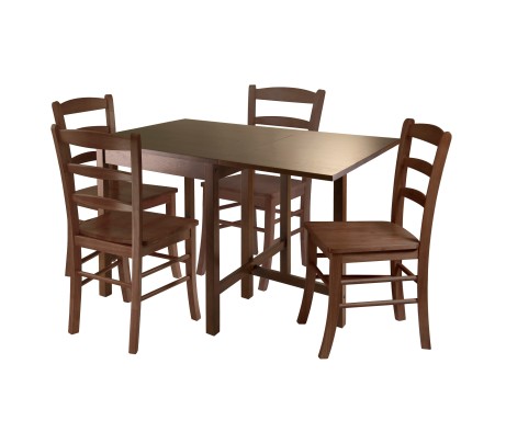 Lynden Extendable Dining Table with 4 Ladder-Back Chairs, 48' Wide, 30' High, Walnut