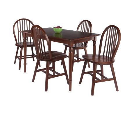 Ravenna 5-Pc Dining Table with Windsor Chairs, Walnut