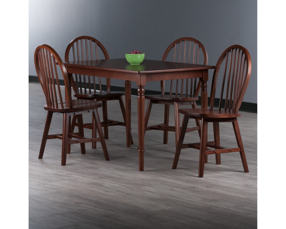 Ravenna 5-Pc Dining Table with Windsor Chairs, Walnut