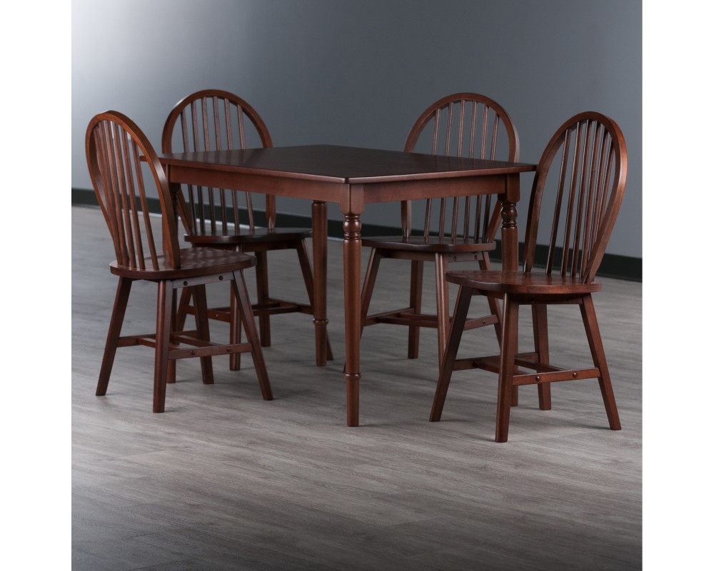 Ravenna 5-Pc Dining Table with Windsor Chairs, Walnut